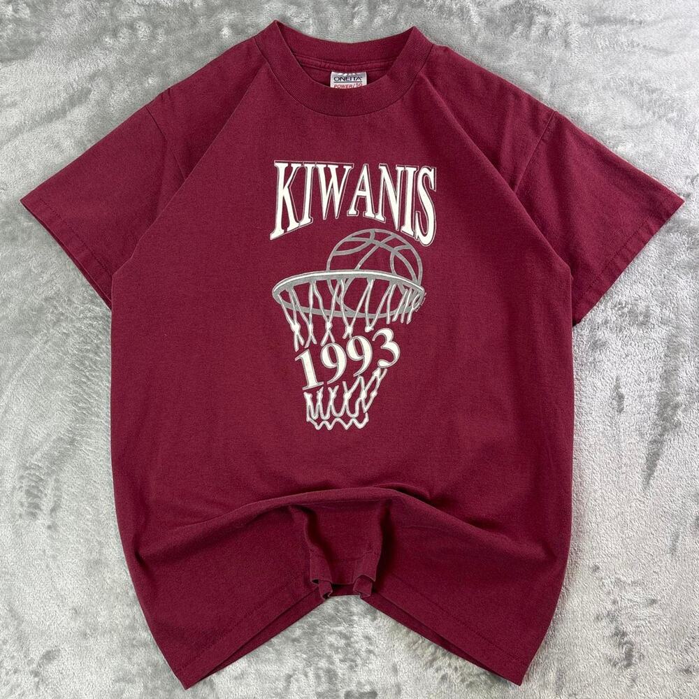 Vintage 90s Kiwanis Basketball 12 T Shirt USA Made Oneita Single Stitch M Red